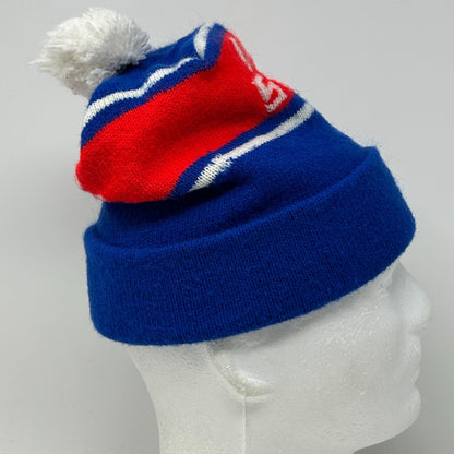 Vintage Old Style Beer Cuffed Pom Pom Beanie Toque Winter Hat Blue Breweriana