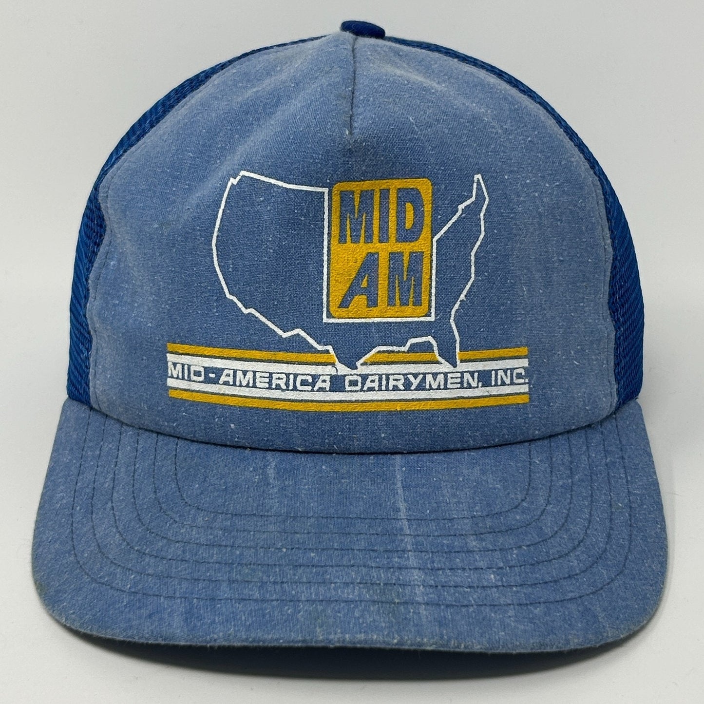 Vintage 80s Mid-America Dairymen Trucker Hat Baseball Cap Mid-Am Snapback Blue