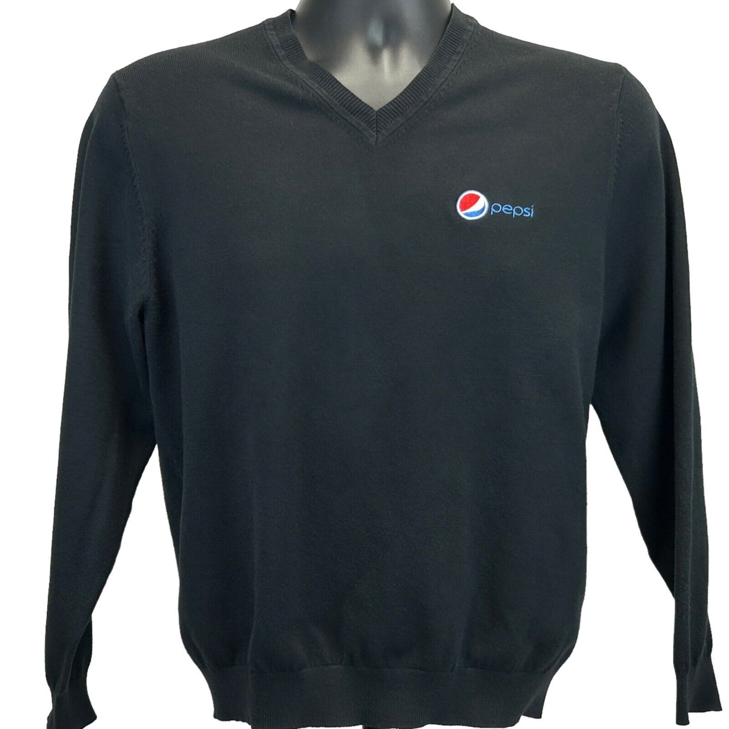 Pepsi Cola Lands End V-Neck Sweater Soda Pop Soft Drink Black Long Sleeve Small
