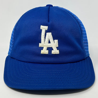 Vintage 80s Los Angeles LA Dodgers Trucker Hat Baseball Cap Mesh Snapback Blue