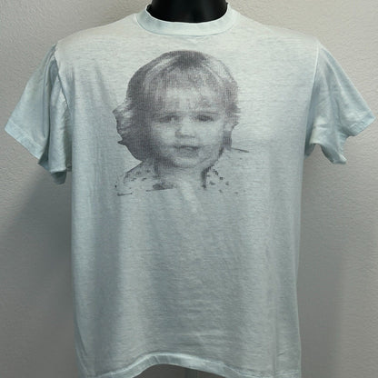 Vintage 80s Little Girl T Shirt Mens Medium Computer Dot Matrix Printed Blue