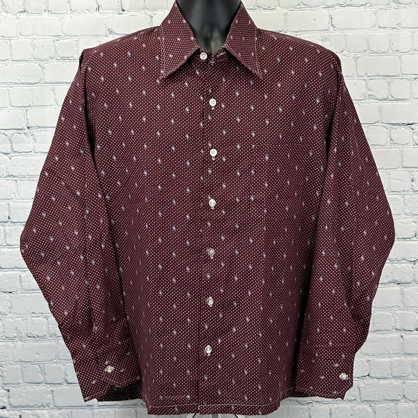 Vintage 70s Kingsport Button Front Shirt Big Collar Disco Polka Dots Red L Large - Neon Vintage