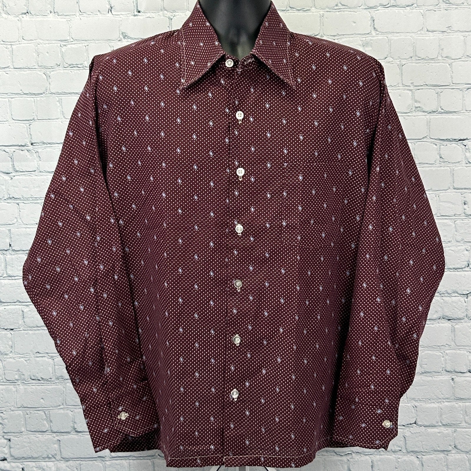 Vintage 70s Kingsport Button Front Shirt Big Collar Disco Polka Dots Red L Large - Neon Vintage