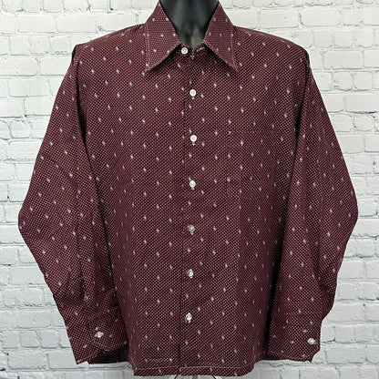 Vintage 70s Kingsport Button Front Shirt Big Collar Disco Polka Dots Red L Large - Neon Vintage