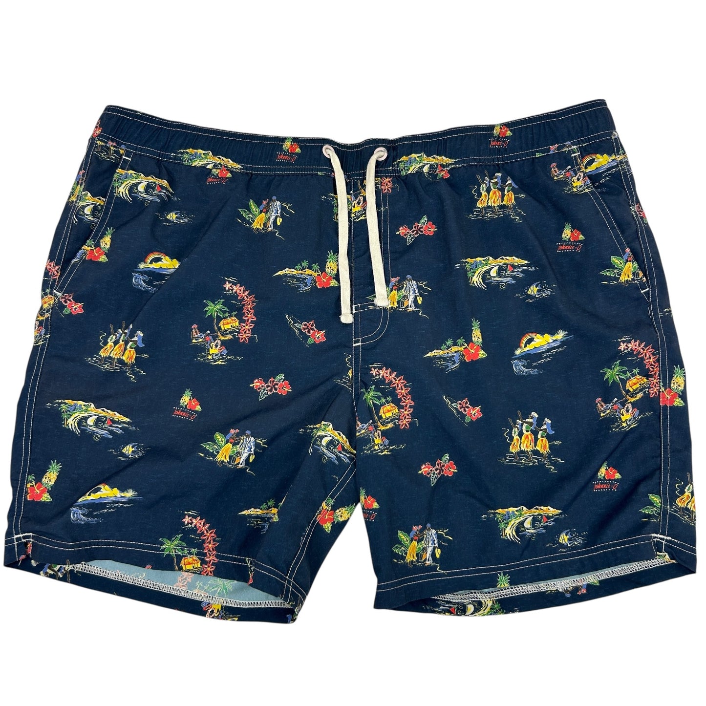 Johnnie O Waikiki Swim Shorts Trunks Hawaiian Hula Surfer Surfing Blue 2XL XXL
