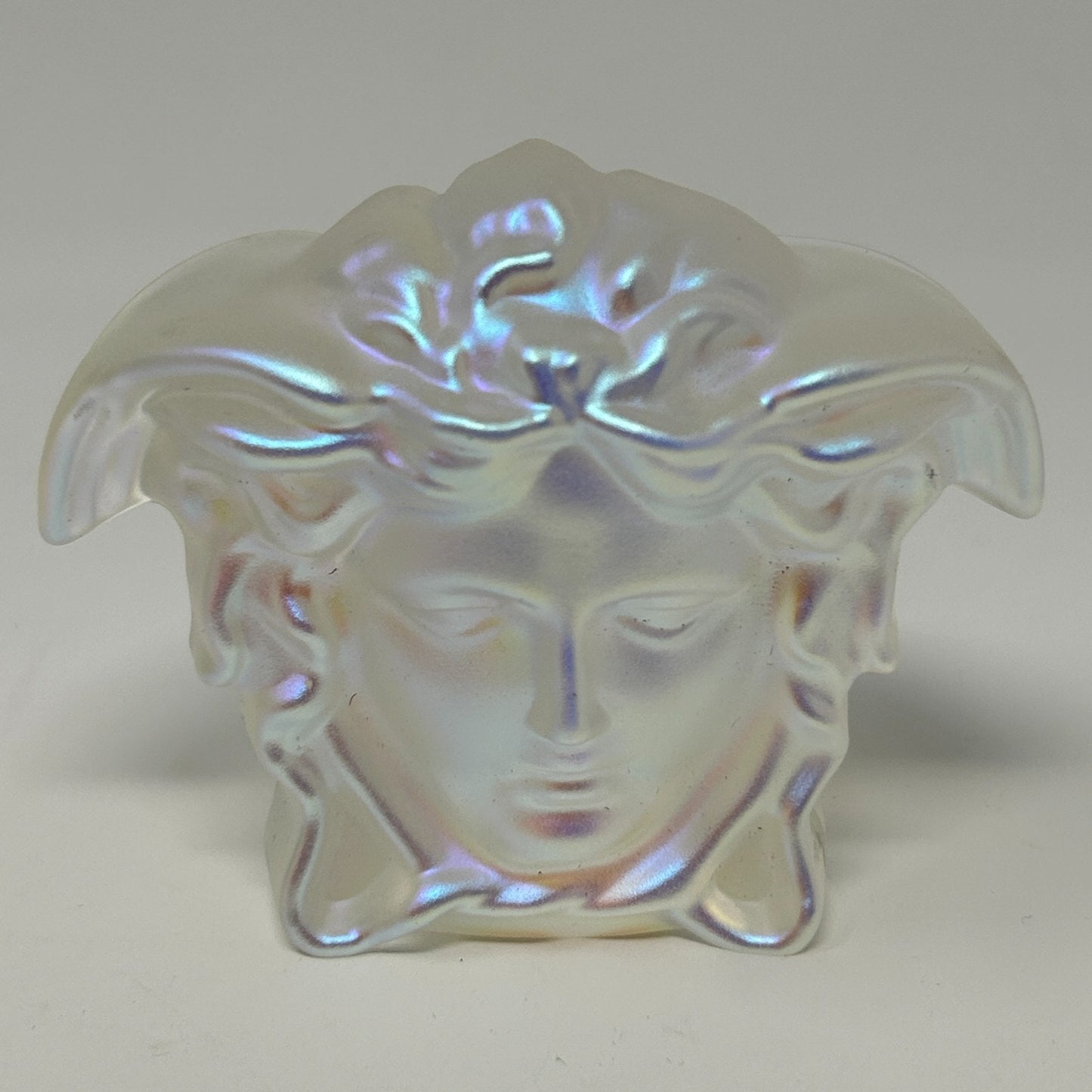 Versace x Rosenthal Blown Glass Paperweight Medusa Iridescent Opalescent White