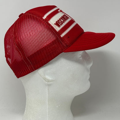 Vintage 80s Wisconsin Badgers Trucker Hat Baseball Cap Red 5 Panel Mesh Snapback - Neon Vintage