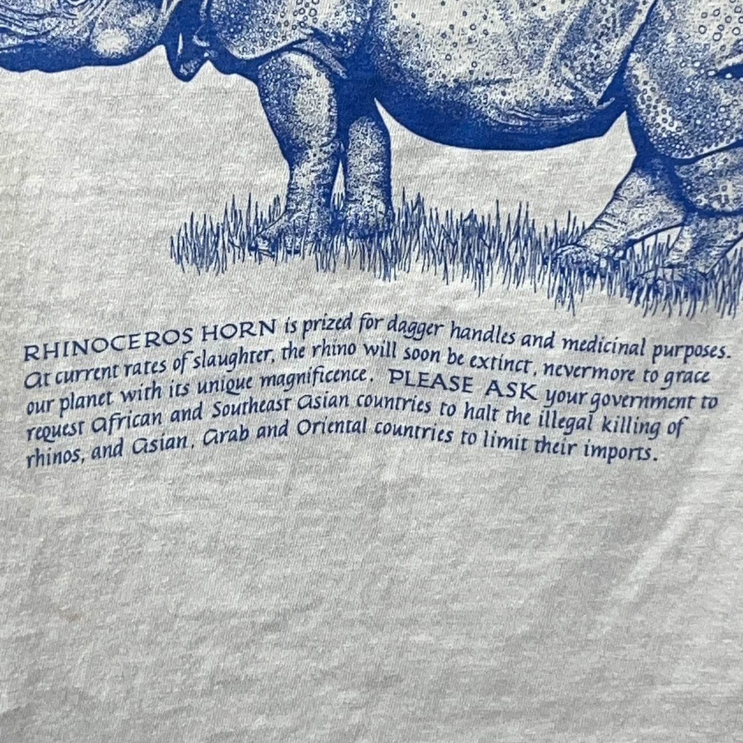 Vintage 80s Threatened Species Elephant Rhinoceros T Shirt White Unisex S Small