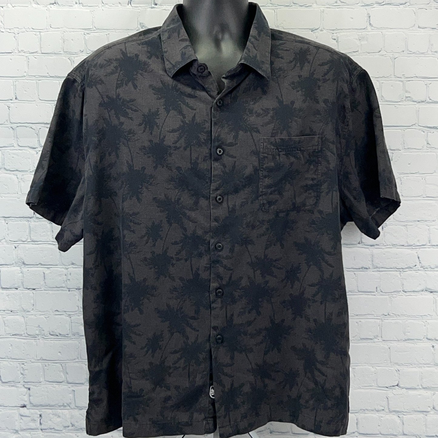Nat Nast Camp Shirt Button Front Palm Trees Pocket Silk Blend Brown XXL 2XL