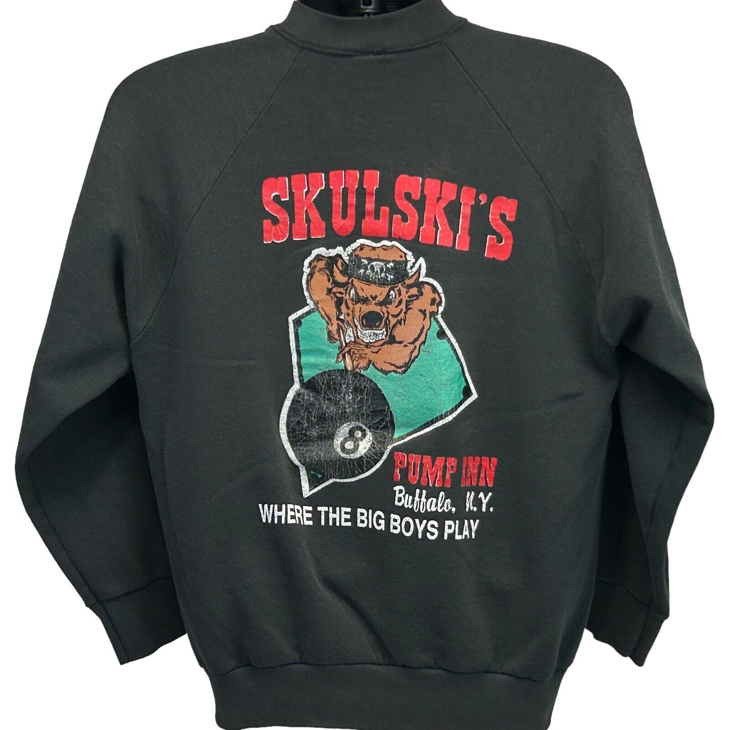 Skulski's Pump Inn 复古 90 年代卫衣 中号台球 NY 男式 黑色