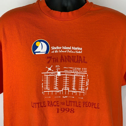 Camiseta vintage de los años 90 de Shelter Island Marina Race, talla XL, para correr en San Diego, California