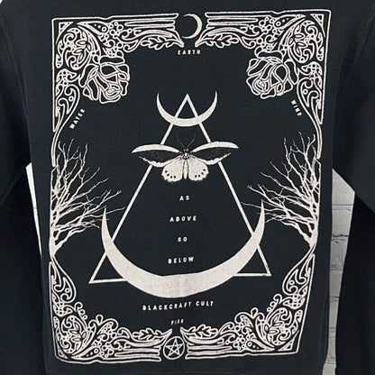 Blackcraft Cult As Above So Below Moth Moon Black Zip Up Hoodie Unisex S Small