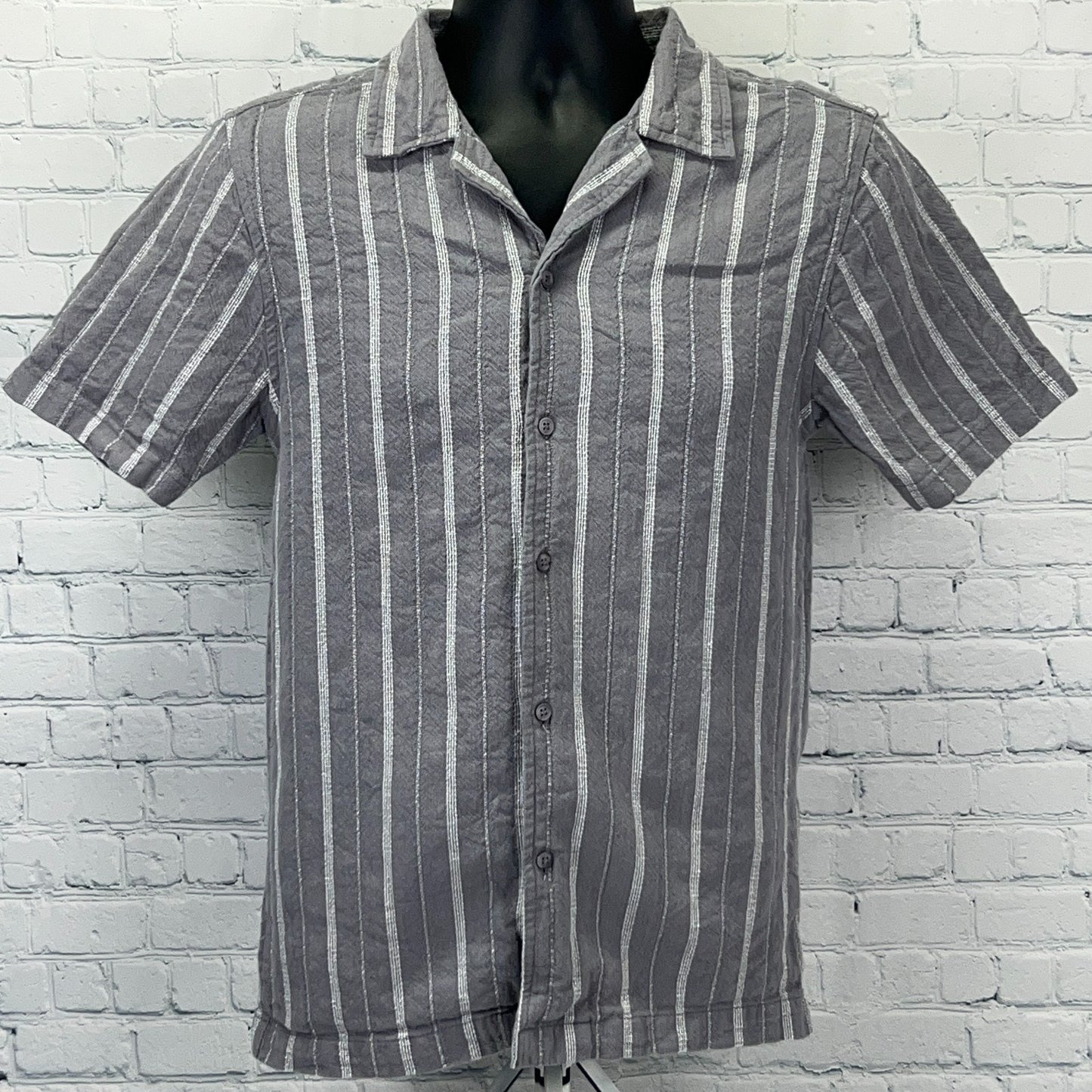 Element Skateboards Shirt S Small Gray Stripe Cotton Short Sleeve Button Front