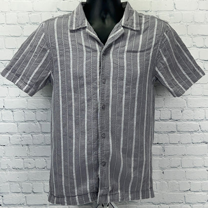 Element Skateboards Shirt S Small Gray Stripe Cotton Short Sleeve Button Front
