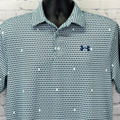 Under Armour Playoff 2.0 Golf Flags Polo Shirt M Medium Blue Green Loose Fit