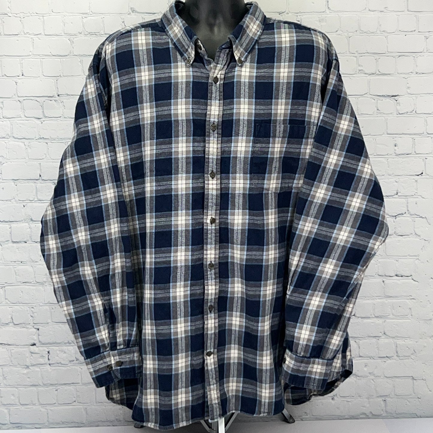 Foundry Flannel Button Front Shirt 3XLT XXXL Tall Blue Plaid Western Cowboy