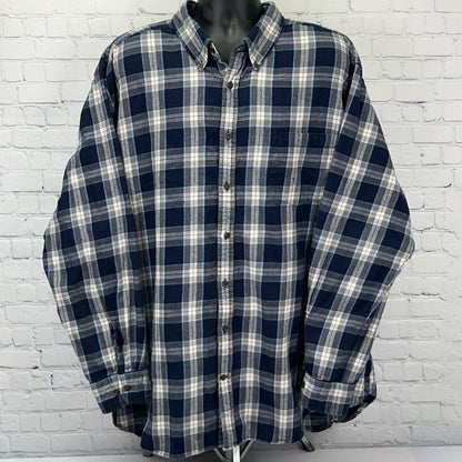 Foundry Flannel Button Front Shirt 3XLT XXXL Tall Blue Plaid Western Cowboy