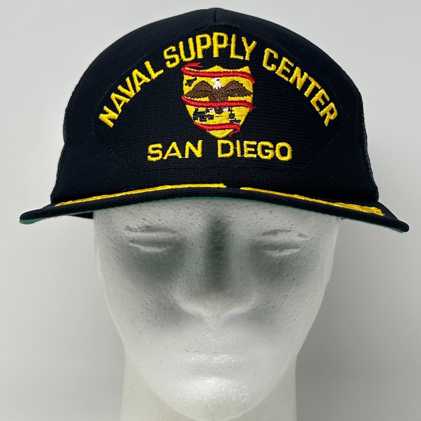 Vintage 80s Naval Supply Center San Diego Trucker Hat Cap US Navy Snapback Blue