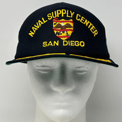 Vintage 80s Naval Supply Center San Diego Trucker Hat Cap US Navy Snapback Blue