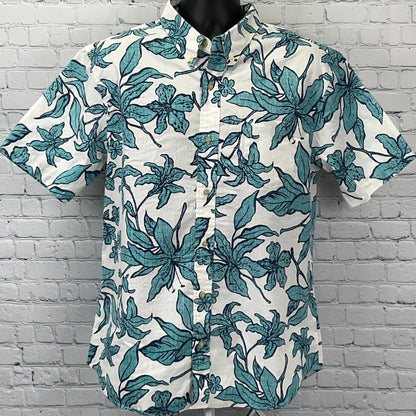 Reyn Spooner Aloha Luhiehu Button Front Shirt Floral White Hawaiian XL X-Large