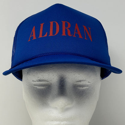 Vintage 90s Aldran Trucker Hat Baseball Cap 5 Panel A-Frame Mesh Snapback Blue