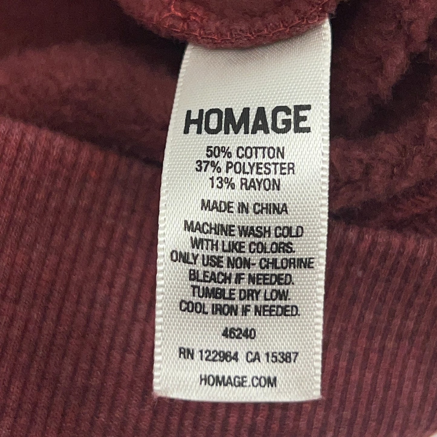Homage Sweatshirt M Medium Red Maroon Crew Neck Sweater Long Sleeve Solid Blank