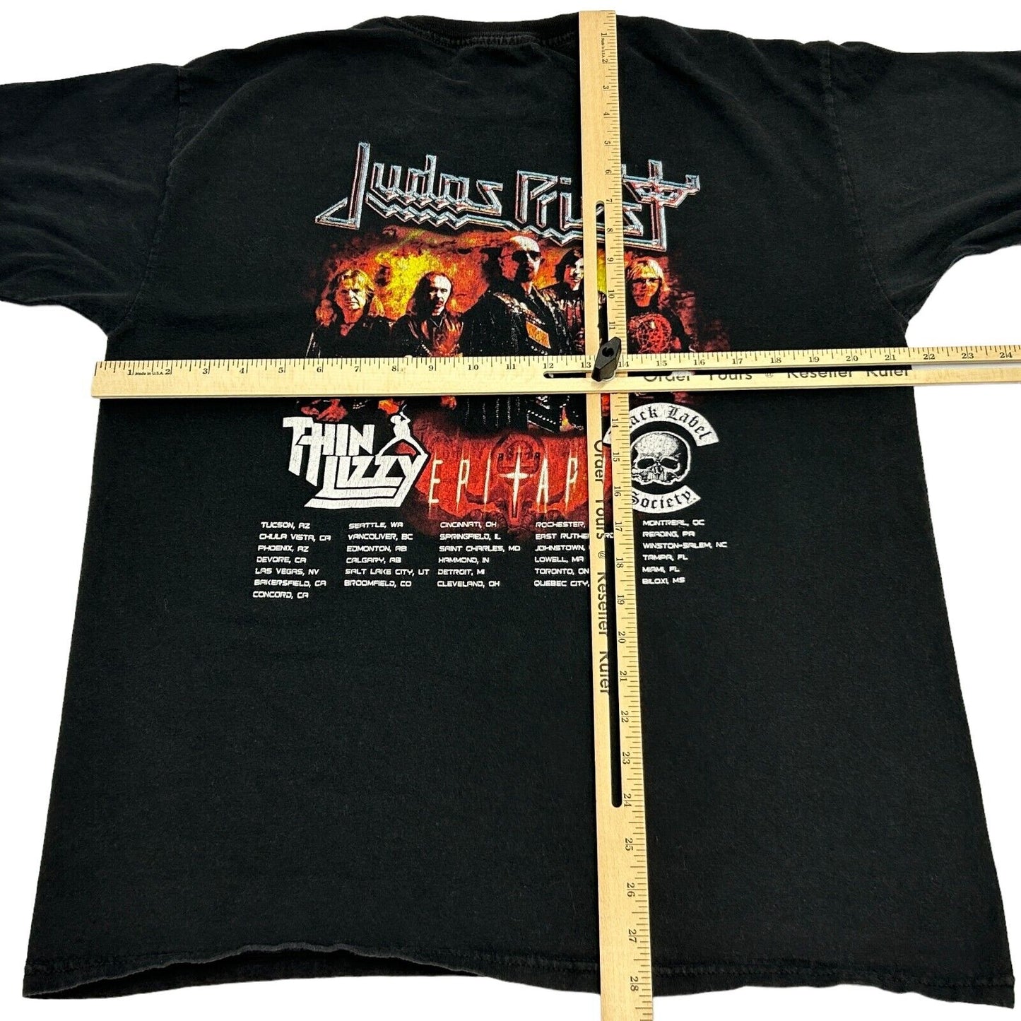 Camiseta de concierto grande de Judas Priest Epitaph Tour 2011 Thin Lizzy Tee para hombre, color negro