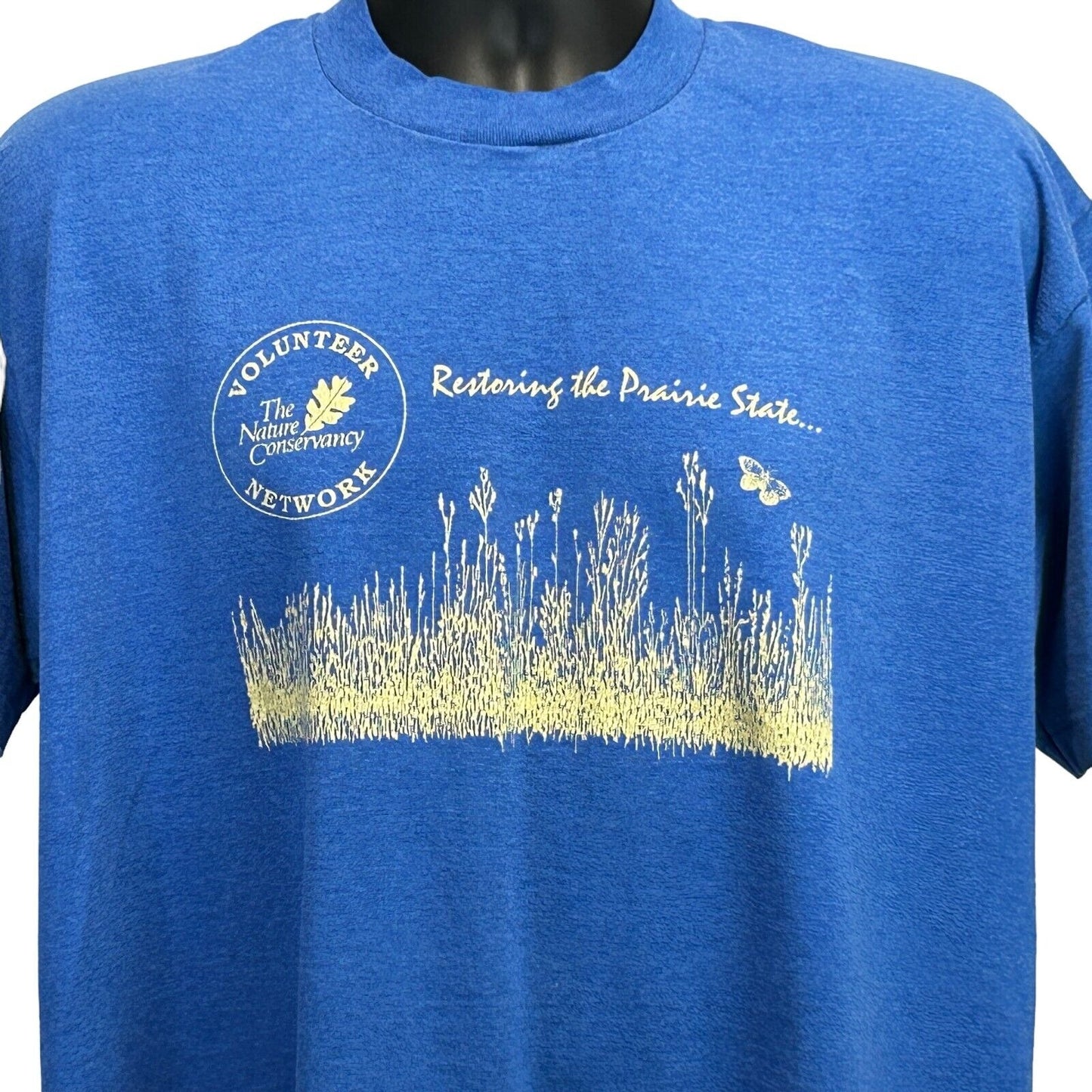 Camiseta vintage The Nature Conservatory Prairie State, talla extragrande, años 90, para hombre, color azul