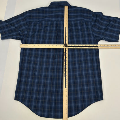 Arrow Wrinkle Free Button Front Shirt Blue Plaid Pocket Short Sleeve S Small - Neon Vintage