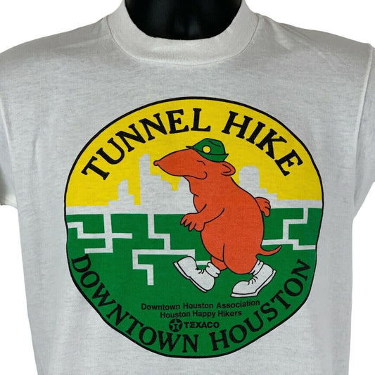 Houston Tunnel Hike Vintage 80s T Shirt Small Texas Mole Hiking USA Mens White