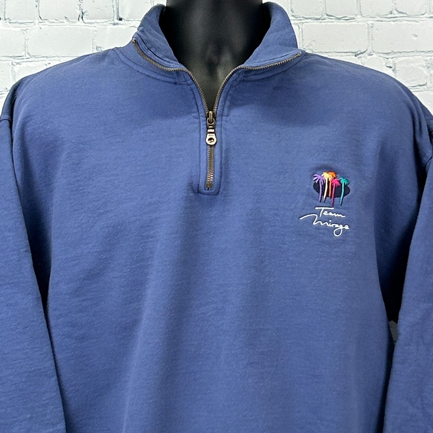 Vintage 90s Team Mirage Las Vegas 1/4 Quarter Zip Sweater Casino Blue L Large