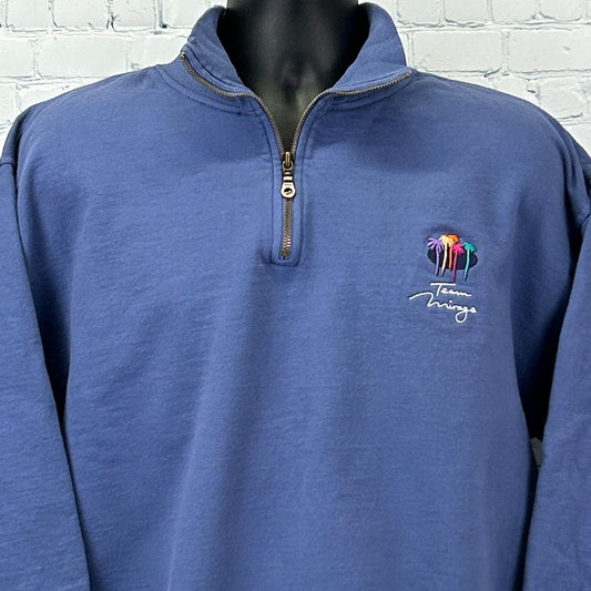 Vintage 90s Team Mirage Las Vegas 1/4 Quarter Zip Sweater Casino Blue L Large