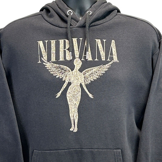 Nirvana In Utero Hoodie Mens Small H&M Grunge Rock Band Hooded Sweatshirt Black