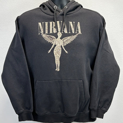 Nirvana In Utero Hoodie Mens Small H&M Grunge Rock Band Hooded Sweatshirt Black