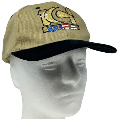 Nissin 101 USA Baseball Hat in Tan and Black with Front Logo and Embroidered Design