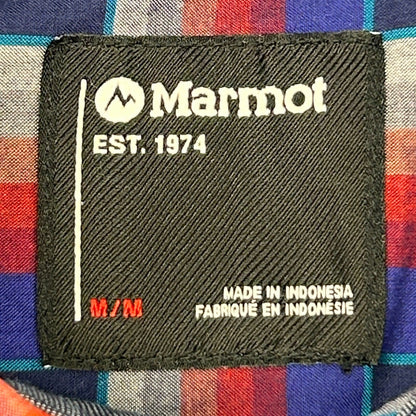 Marmot Button Front Shirt Blue Plaid Shilla Peru Inspired Short Sleeve M Medium