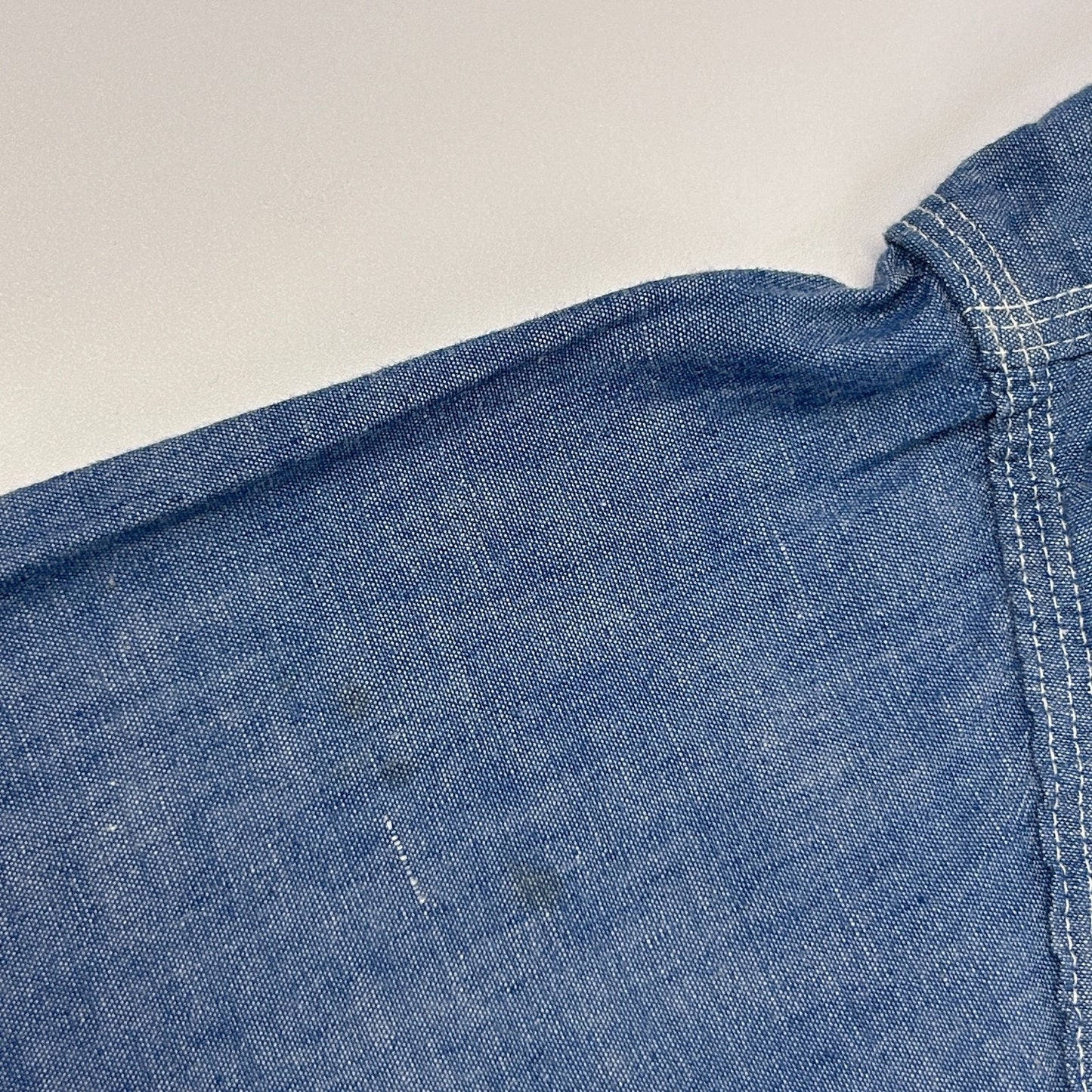 Vintage 70s Orangutan Button Front Shirt Denim Chambray Chenille Blue XL X-Large