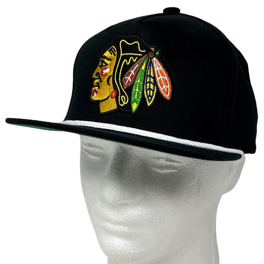 Chicago Blackhawks Hat Cap Black Mitchell & Ness Snapback Rope Roping Corded NHL