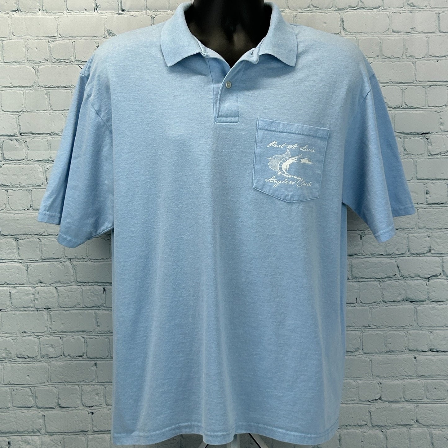 Vintage 90s Port St Lucie PSL Anglers Club Polo Shirt Fishing Blue Mens L Large