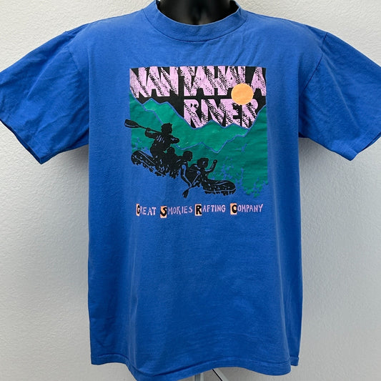Vintage Nantahala River Whitewater Rafting T Shirt Mens L Large Blue 90s USA Tee - Neon Vintage
