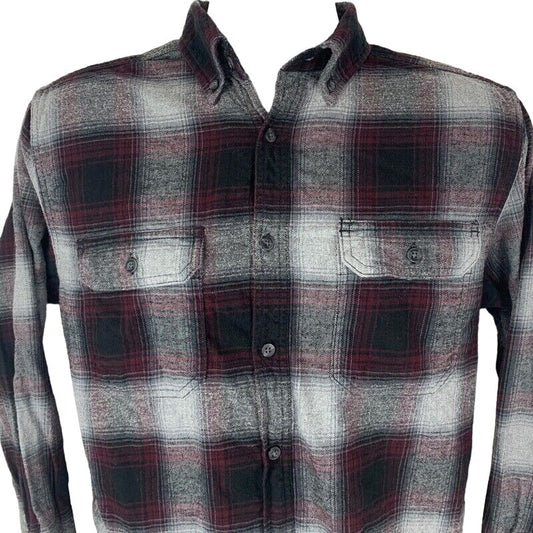 George Plaid Oxford Flannel Button Front Shirt Small Long Sleeve Mens Gray Red