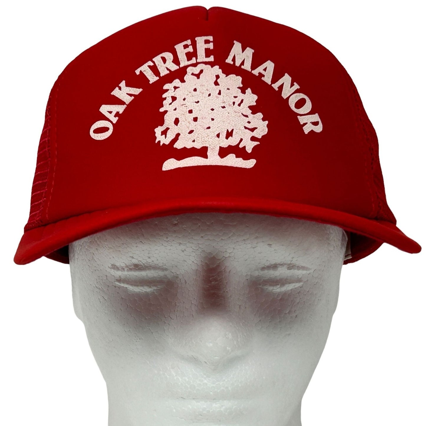 Vintage 80s Oak Tree Manor Trucker Hat Baseball Cap Red Spring Texas Snapback