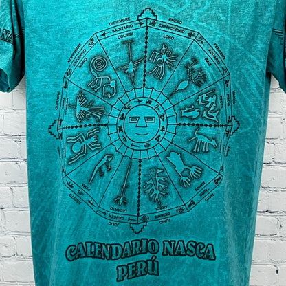 Rufyars Calendario Nazca Nasca Peru Zodiac Unisex Tee Teal Double Sided M Medium