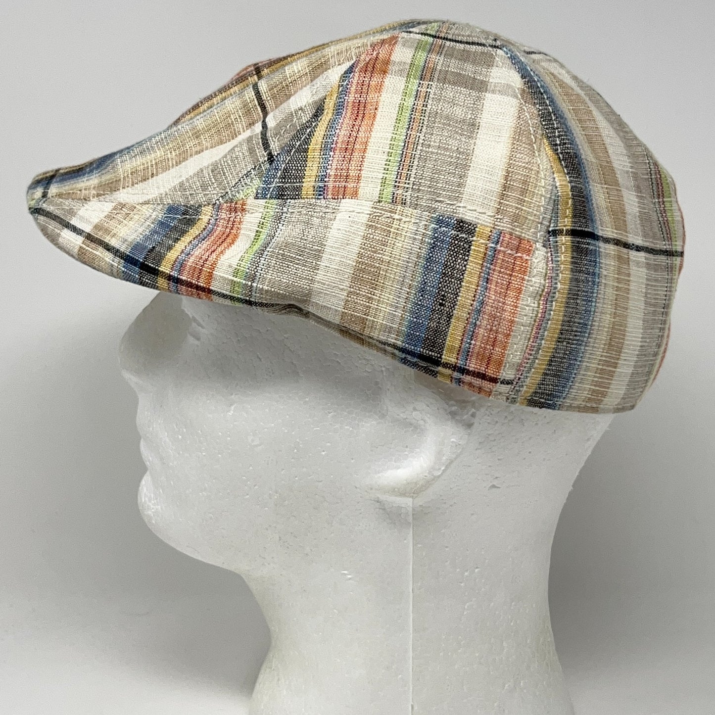 Scala Classico Plaid Flat Cap Hat Ivy Newsboy Cabbie Linen Blend Beige M Medium