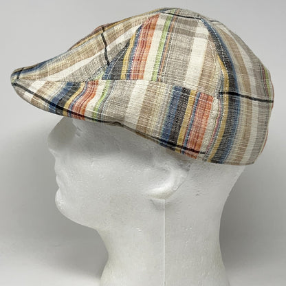 Scala Classico Plaid Flat Cap Hat Ivy Newsboy Cabbie Linen Blend Beige M Medium