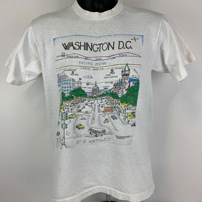 Washington DC Map Vintage 80s T Shirt Medium Pennsylvania Ave USA Mens White