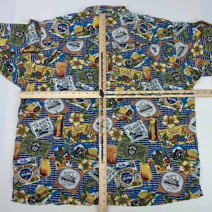 Big Dogs Hawaiian Camp Shirt Trader Dogs Rum Button Front Rayon Blue XXL 2XL