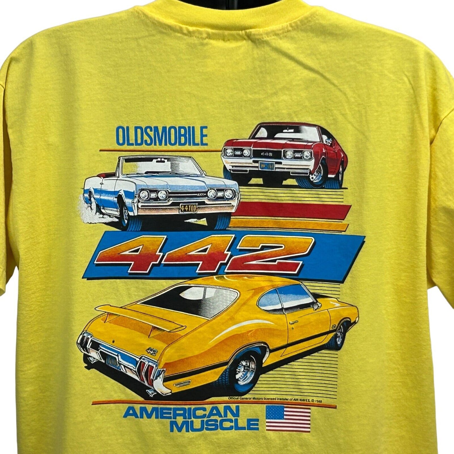 Oldsmobile 442 Vintage 90s T Shirt X-Large American Muscle Car USA Mens Yellow