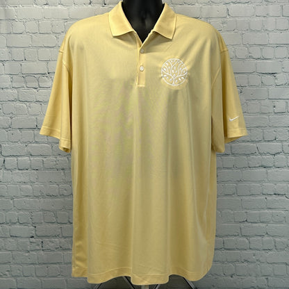 Nike Golf Tree of Life Polo Shirt Golfing Golfer Dri Fit Yellow Mens XXL 2XL