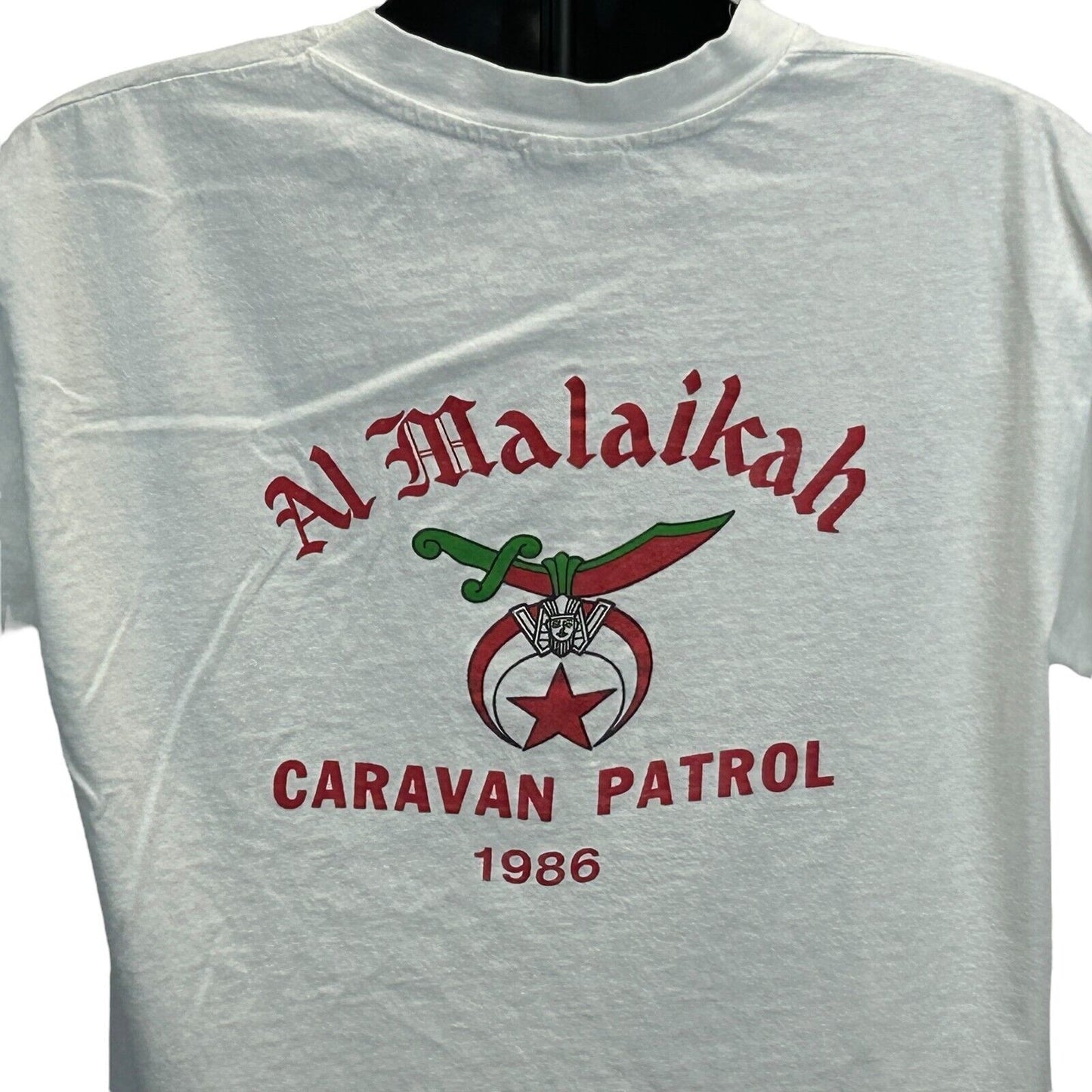 Al Malaikah Shriners Makin Bacon Vintage 80s T Shirt Large USA Made Mens White